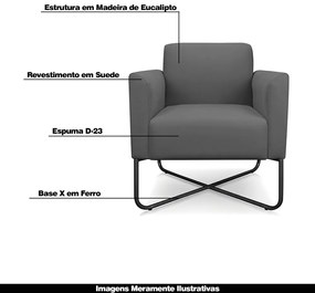 Poltrona Decorativa Isabella Base X Suede Grafite/Preto G19 - Gran Belo