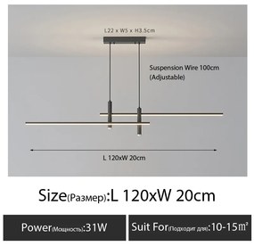 Luminária Pendente Sala de jantar lustre simples e moderno e minimalista linhas nordic mesa jantar luz criativo balcão barra longa tira lâmpadas designer - D - Branco quente