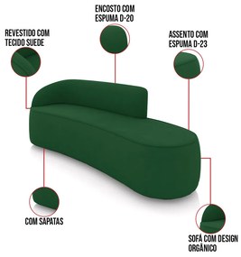 Sofá 4 Lugares Orgânico 220cm Morgan e 2 Poltronas Lua Suede D03 - D'Rossi - Verde