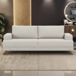 Sofá 2 Lugares 160cm Living Pés Curvos Santi D05 Boucle Creme - Mpozen