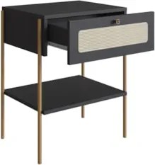 Cabeceira Casal e Queen Com 2 Mesas Laterais Arlo A10 Nero/Dourado - M