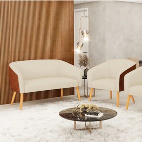 Sofá Namoradeira e Poltrona Pé Palito Castanho Stella Nozes/Linho Bege D03 - D'Rossi