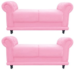 Kit 02 Recamier Barcelona Namoradeira Calçadeira Suede D'Rossi - Rosa Bebê