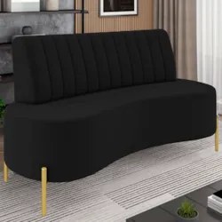 Sofá 2 Lugares 160cm Pés Aço Dourado Tamar Veludo Preto Z08 - Mpozenat