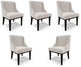 Kit 5 Cadeiras Decorativas Sala de Jantar Base Fixa de Madeira Firenze Veludo Cinza/Preto G19 - Gran Belo