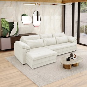 Sofá Retrátil Elétrico Sala de Estar Nolan Bipartido 297cm Conforto Premium em Couro Branco Manchado G58 - Gran Belo