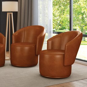 Poltrona Decorativa Orgânica Fixa para Sala Kit 2 Malu Sintético PU M11 - D'Rossi - Nozes