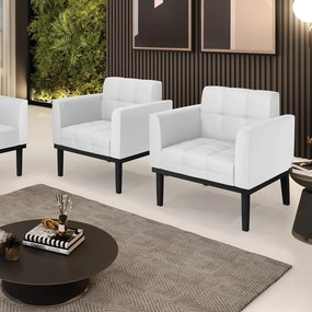 Kit 2 Poltronas Decorativas Karen Pés Fixo em Madeira Preto PU Branco G19 - Gran Belo