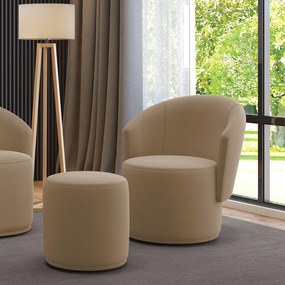 Poltrona e Puff Redondo Orgânico para Sala Malu Suede M11 - D'Rossi - Marrom Rato