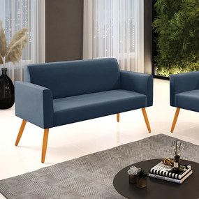 Sofá Namoradeira Pés Palito Castanho Marisa Suede D03 - D'Rossi - Azul Marinho