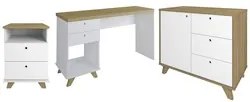 Conjunto Escritório Home Office 3 Peças Elai A06 Olmo/Branco - Mpozena