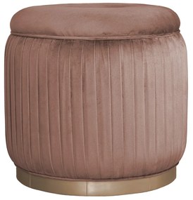 Puff Redondo Drapeado Estofado Nuni - Dourado Soleil - Tecido Veludo Goiaba Kleiner