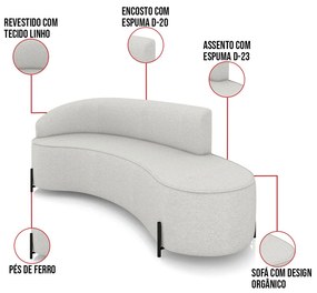 Sofá 4 Lugares Orgânico 220cm Pé Ferro Preto Morgan Linho D03 - D'Rossi - Cinza