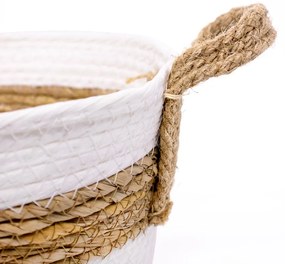 Cesto de Fibra Natural Seagrass Listrado Branco 15x22,5x23 cm  - D'Rossi