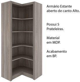 Armário Estante de Canto Alto para Escritório Home Office ME4132 MDP Carvalho G69 - Gran Belo