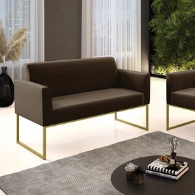 Sofá Namoradeira Base Industrial Dourado Marisa Suede D03 - D'Rossi - Marrom