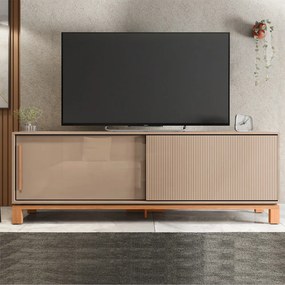 Bancada Átomo 179,4cm para TV até 65 com 2 Portas de Correr Ripadas MDP Sued/Freijo G11 - Gran Belo