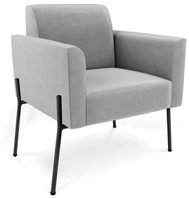 Poltrona Pé de Ferro Preto para Sala Marisa Suede D03 - D'Rossi - Cinza