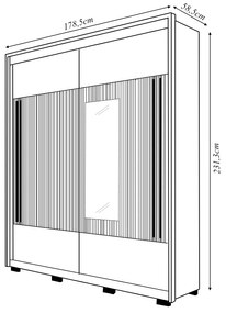 Guarda Roupa Solteiro Polônia Ripado 2 Portas de Correr com Espelho  3 Gavetas Ripado MDF Freijo/OffWhite/Sued G11- Gran Belo