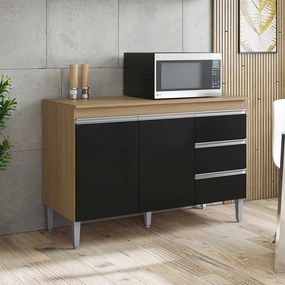 Balcão Cozinha com Tampo 120cm 3 Gavetas Leticia A01 - D'Rossi - Amendoa e Preto