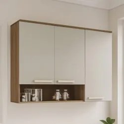 Armário Cozinha 120cm 3 Portas Com Nicho Nádia Mocca/Avelã L01 - Mpoze