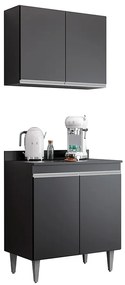 Conjunto Balcão de Cozinha com Tampo Papin Armário Aéreo MDP/BP Preto G96 - Gran Belo
