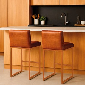 Banqueta Cozinha Alta com Encosto Industrial Kit 2 Bronze Lirina PU Nozes C05 - D'Rossi