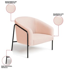 Poltrona Sala Industrial Alta Preto Stella Bouclê D03 - D'Rossi - Rose
