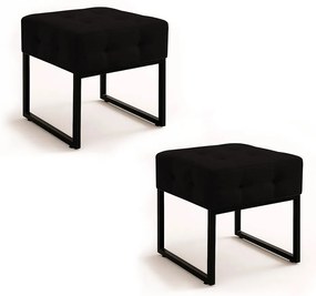 Puff Sala Decorativo Industrial Kit 2 Elisa Suede D03 - D'Rossi - Preto