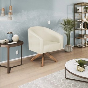 Poltrona Decorativa Sala de Estar Recepção Luiza Base Giratória de Madeira Suede - ADJ Decor