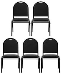 Kit 5 Cadeiras Hoteleiras Auditório Empilhável Sintético Z33 Preto - M