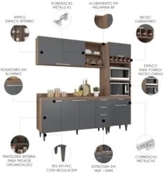 Armário de Cozinha Com Tampo CP02 210cm Pérola Freijó/Grafite Z34 - Mp