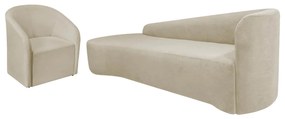 Kit Sofá Curvo França 180cm L.E e Poltrona Luiza Max Conforto, Elegância e Design Moderno Linho