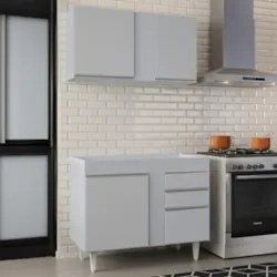 Armário Cozinha e Balcão Para Pia 100cm Luziania Cinza Claro - Lumil