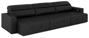 Sofá Retrátil 4 Lugares 284cm 3 Módulos Nero com USB Couro Preto G52 - Gran Belo