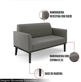 Poltrona Namoradeira Decorativa Isabella Pés Fixo em Madeira Preto Suede Grafite G19 - Gran Belo