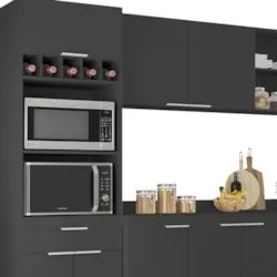 Armário de Cozinha Com Tampo CP05 290cm Pérola Preto Z34      - Mpozen