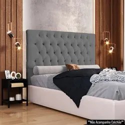 Cabeceira Casal 140cm Cristal Boucle Cinza e 2 Mesas Laterais Plaza LC