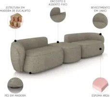 Sofá 5 Lugares Com Puff 382cm Orgânico Lyor Linho Bege Z55  - Mpozenat