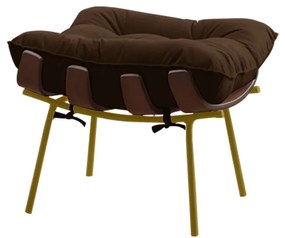 Puff Decorativo Sala de Estar Abel Base de Madeira Dourado Suede Marrom G41 - Gran Belo