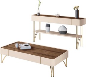 Conjunto Aparador Decorativo MDP/MDF e Mesa de Centro Rennes Off White/Castanho G26 - Gran Belo