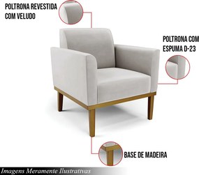 Kit 2 Poltronas Decorativas Isabella Pés Fixo em Madeira Castanho Veludo Cinza G19 - Gran Belo