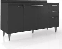 Balcão de Cozinha Com Tampo 150cm Pérola Preto Z34          - Mpozenat