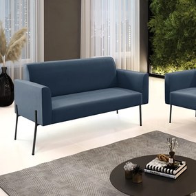Sofá Namoradeira 2 Lugares Pé de Ferro Preto Marisa Suede D03 - D'Rossi - Azul Marinho