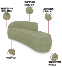 Sofá 4 Lugares Orgânico 220cm Morgan e 2 Poltronas Lua Bouclê D03 - D'Rossi - Pistache