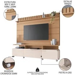 Estante Painel Para TV 70 Pol 200cm Ripado Artist H01 Off White/Freijó