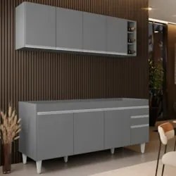 Armário Cozinha e Balcão Para Pia 180cm Dallas Cinza        - Lumil