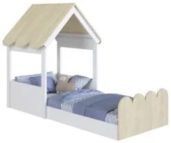 Cama Solteiro Infantil Montessoriana Casinha Nana Branco/Carvalho C06