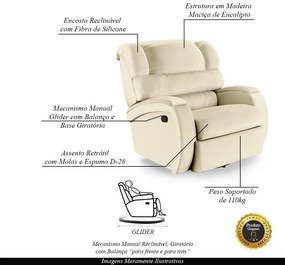 Poltrona do Papai Sala de Cinema Reclinável Kylie Glider Manual Giratória PU Bege G23
