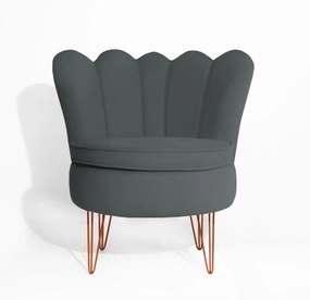 Poltrona Dália Pés Hairpin Legs Bronze Veludo Cinza